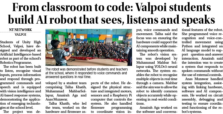 Navhind Times coverage of the AI robot project
